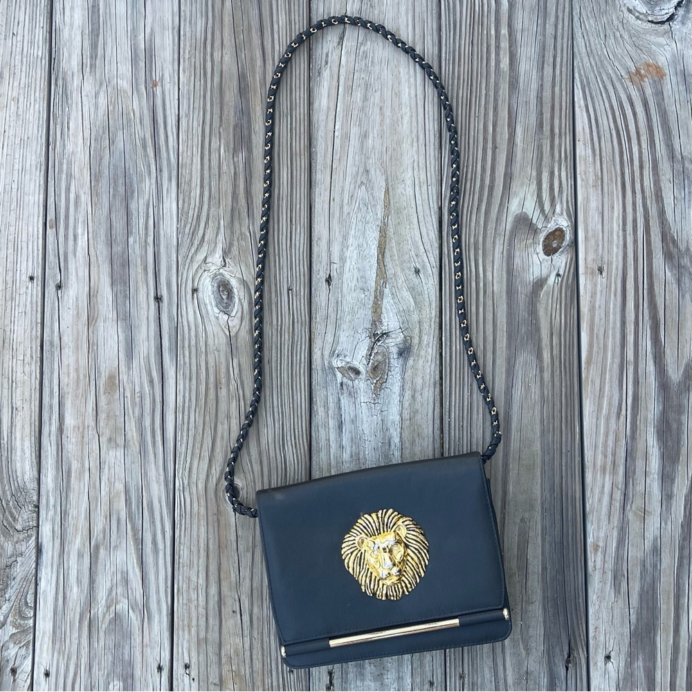 VTG Nima Black and Gold Lions Head Crossbody bag